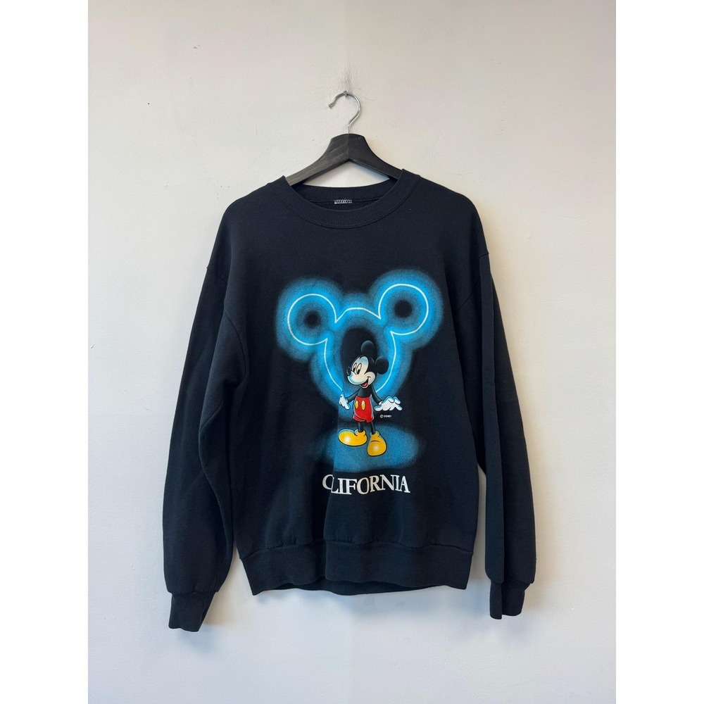 Vintage Disney‎ Mickey Mouse Sweatshirt Mens Small Black California 90s Neon